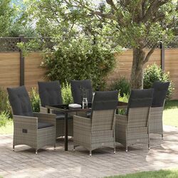 Outdoor Dining Set 7 Pieces Garden Furniture Grey Poly Rattan with Cushions