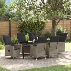 Factual 7-Piece Grey Outdoor Dining Set with Cushions