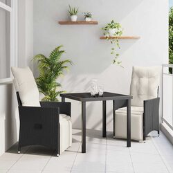 3-Piece Outdoor Dining Set – Poly Rattan & Glass Table