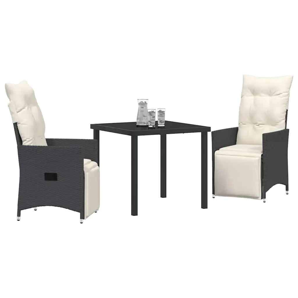 Outdoor Dining Set Garden Patio Furniture 3 Pieces Black Poly Rattan