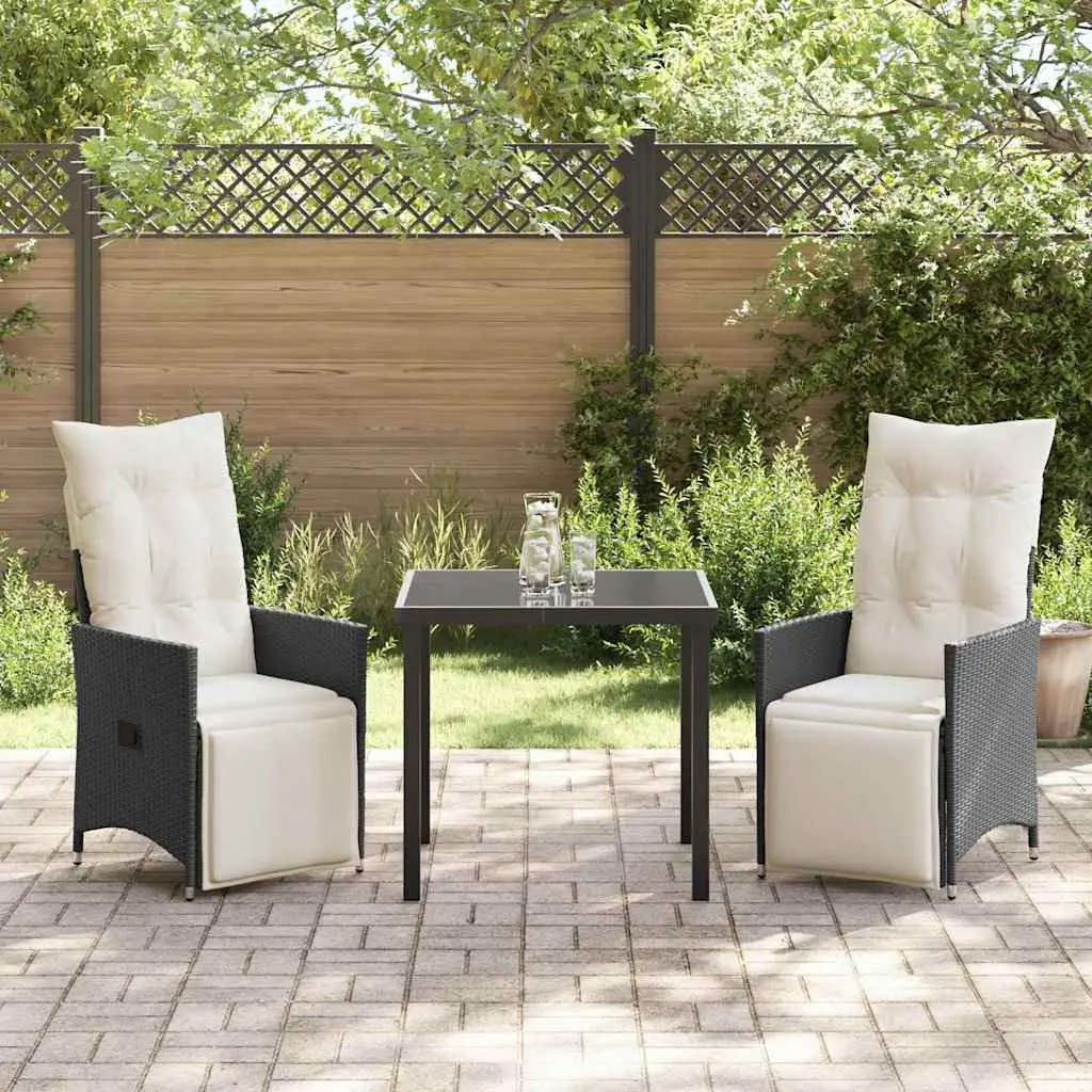 Outdoor Dining Set Garden Patio Furniture 3 Pieces Black Poly Rattan