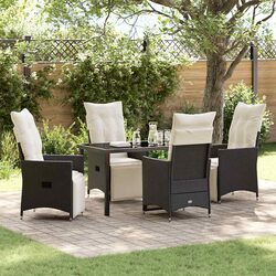 Outdoor Dining Set 5 Piece Garden Furniture Black Poly Rattan with Cushions