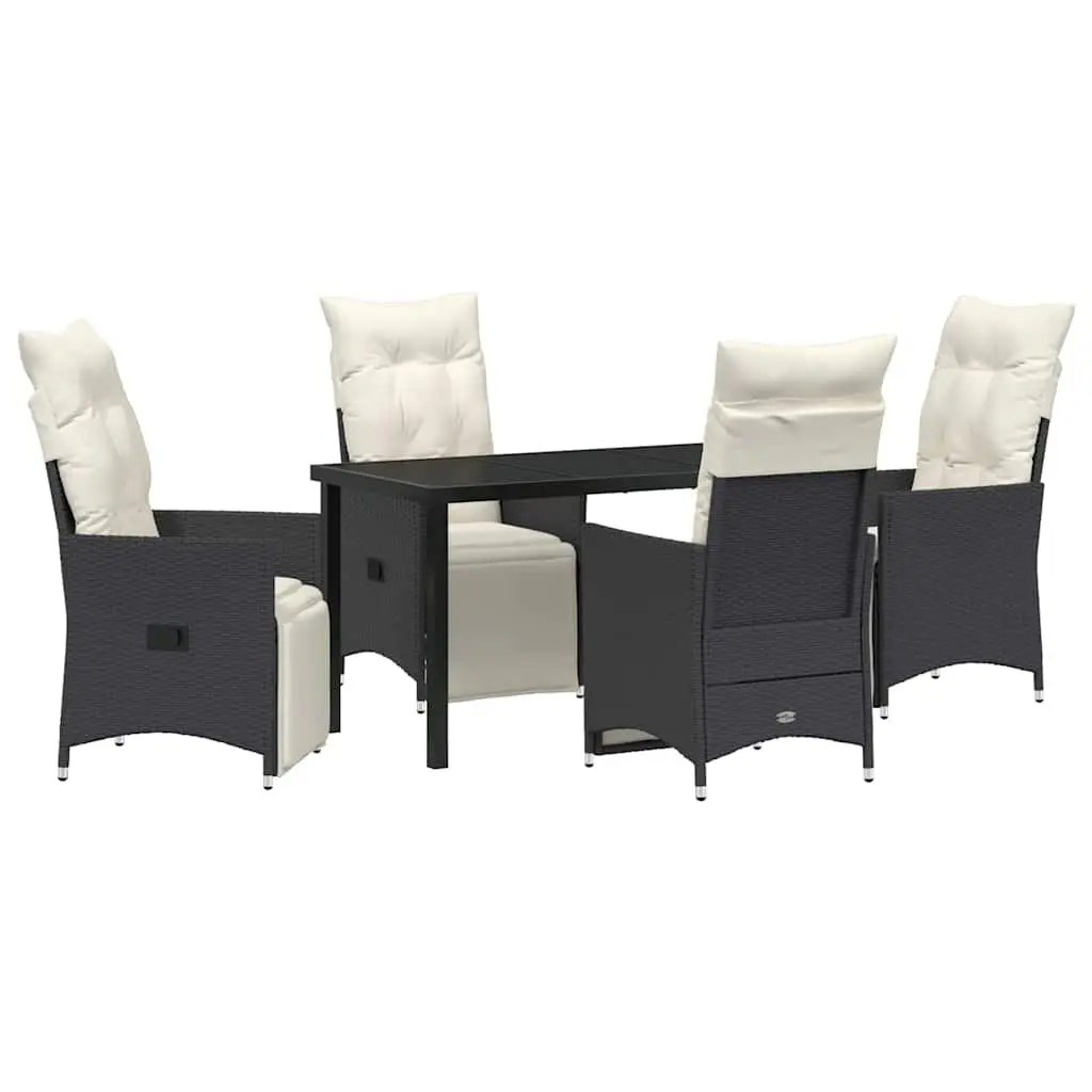 Outdoor Dining Set Garden Furniture 5 Piece Black Poly Rattan with Cushions