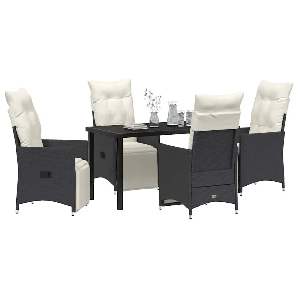 Outdoor Dining Set Garden Furniture 5 Piece Black Poly Rattan with Cushions
