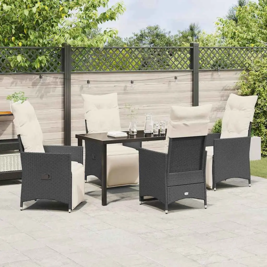 Outdoor Dining Set Garden Furniture 5 Piece Black Poly Rattan with Cushions