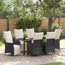 Outdoor Garden Dining Set 7 Piece Black Poly Rattan Patio Furniture with