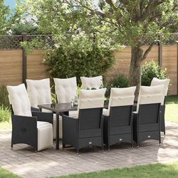 Outdoor Garden Dining Set 9 Piece Black Poly Rattan Patio Furniture with
