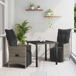 Garden Dining Set - 3 Pieces, Grey Poly Rattan