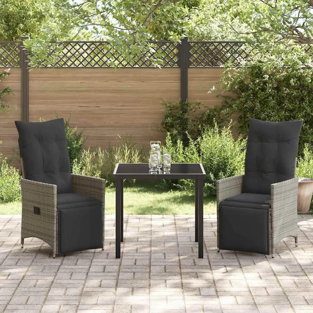 Garden Dining Set 3 Piece Outdoor Furniture Grey Poly Rattan with Cushions