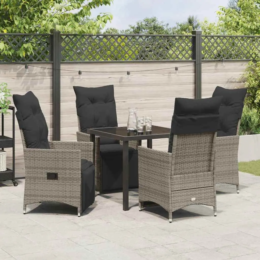 5-Piece Grey Poly Rattan Dining Set