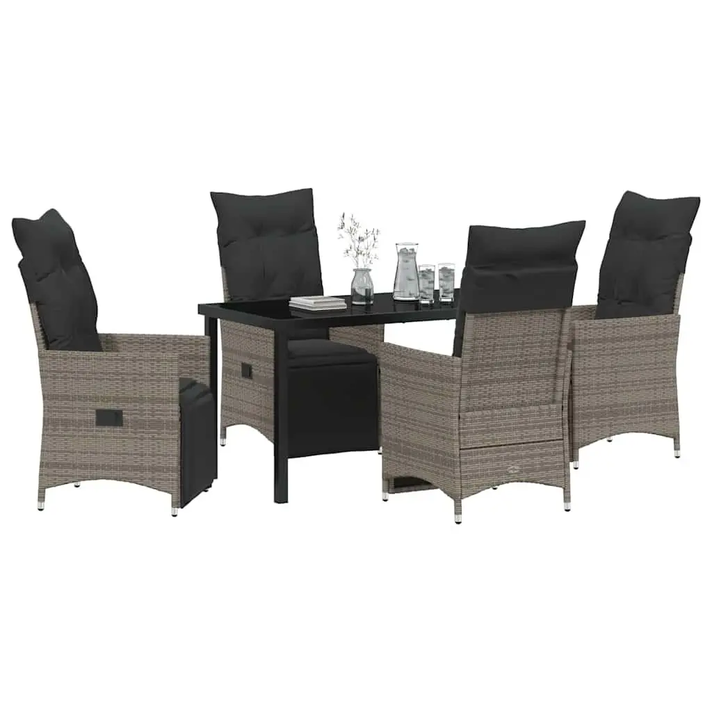 Outdoor Garden Dining Set 5 Pieces Grey Poly Rattan Patio Furniture with