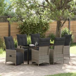 Outdoor Garden Dining Set 7 Pieces Grey Poly Rattan Patio Furniture with