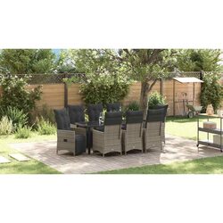 Garden Dining Set Specifications - 9 Pieces, Grey Poly Rattan