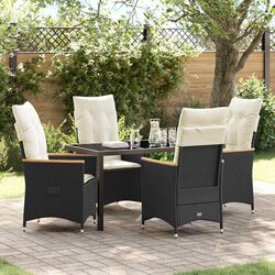 Garden Dining Set 5 pcs Black Outdoor Furniture Patio Seating With Cushions