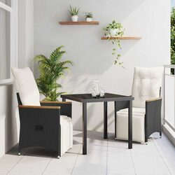 Garden Dining Set 3 Piece Outdoor Furniture Black Poly Rattan with Cushions