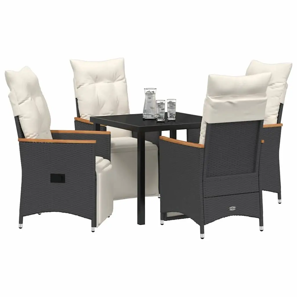 5 Piece Garden Dining Set Outdoor Use Black Poly Rattan Table Chairs