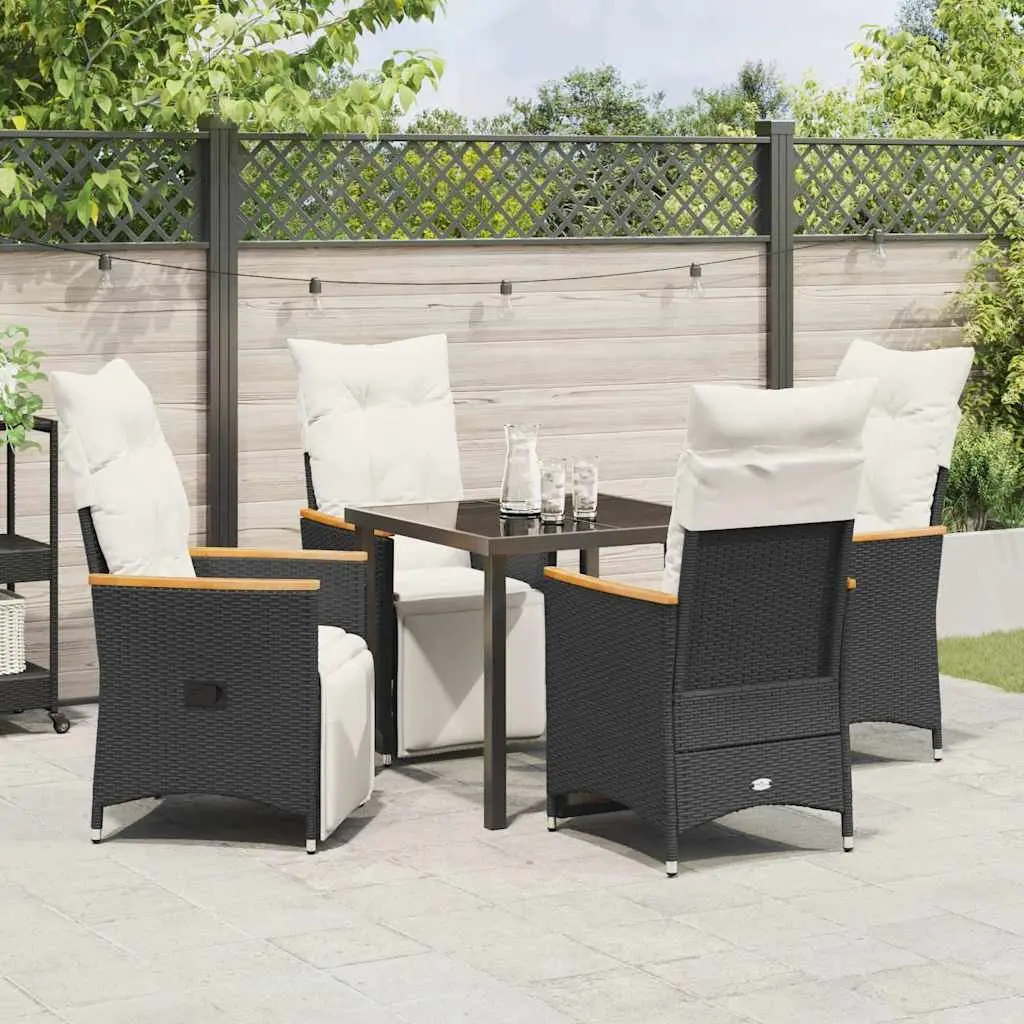 5 Piece Garden Dining Set Outdoor Use Black Poly Rattan Table Chairs
