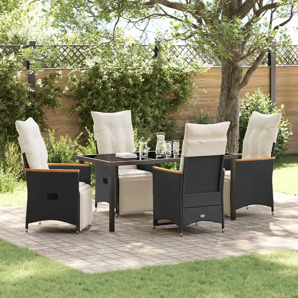 Outdoor Dining Set Garden 5 Piece Black Poly Rattan Furniture with Cushions