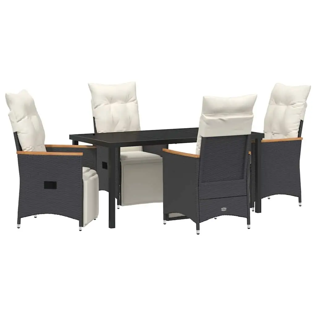 Outdoor Dining Set Garden 5 Piece Black Poly Rattan Furniture with Cushions