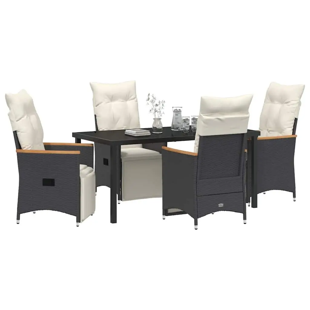 Outdoor Dining Set Garden 5 Piece Black Poly Rattan Furniture with Cushions