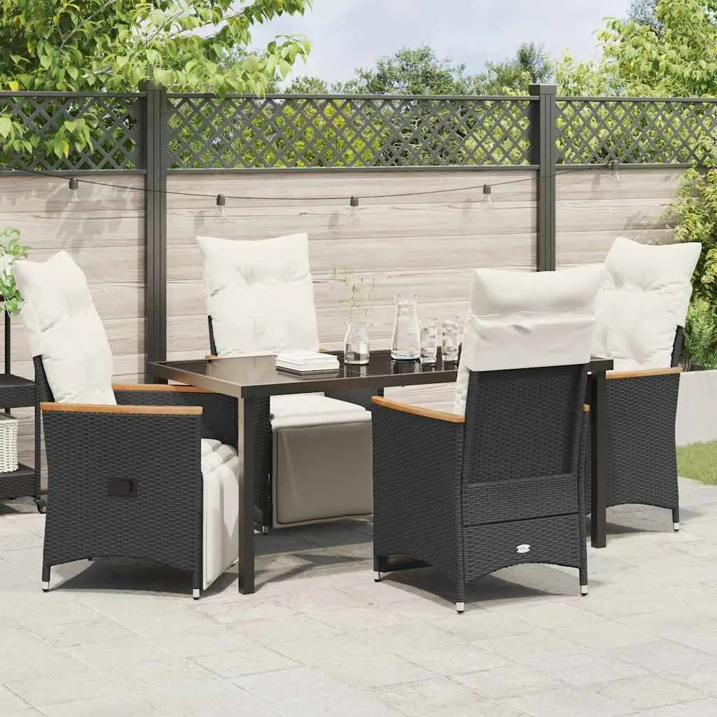Outdoor Dining Set Garden 5 Piece Black Poly Rattan Furniture with Cushions