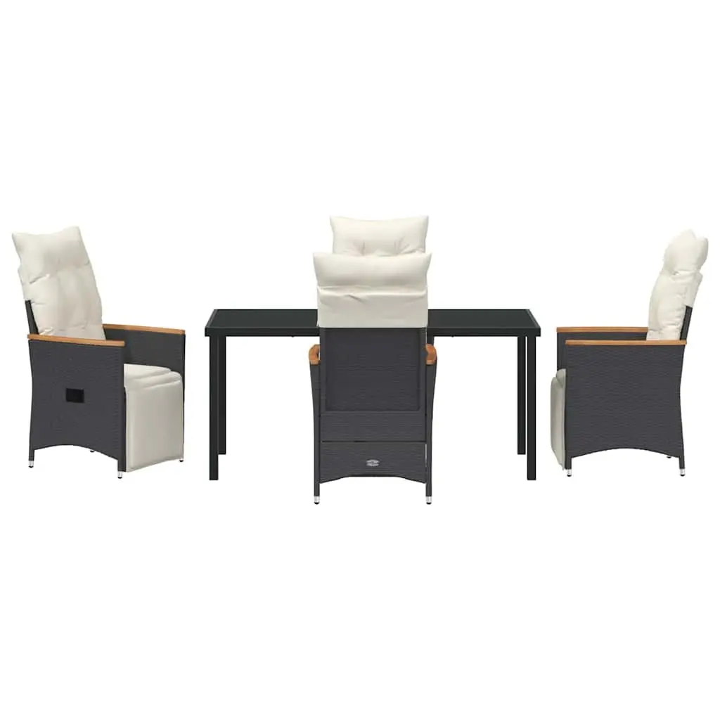 Outdoor Dining Set Garden 5 Piece Black Poly Rattan Furniture with Cushions