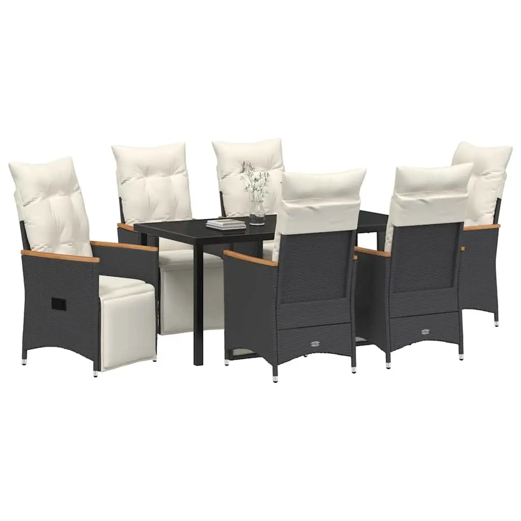 Outdoor Dining Set 7 Piece Black Poly Rattan Garden Furniture with Cushions
