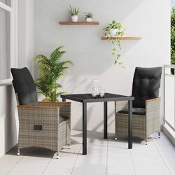 Garden Dining Set 3 Pieces Grey Poly Rattan Outdoor Furniture with Cushions
