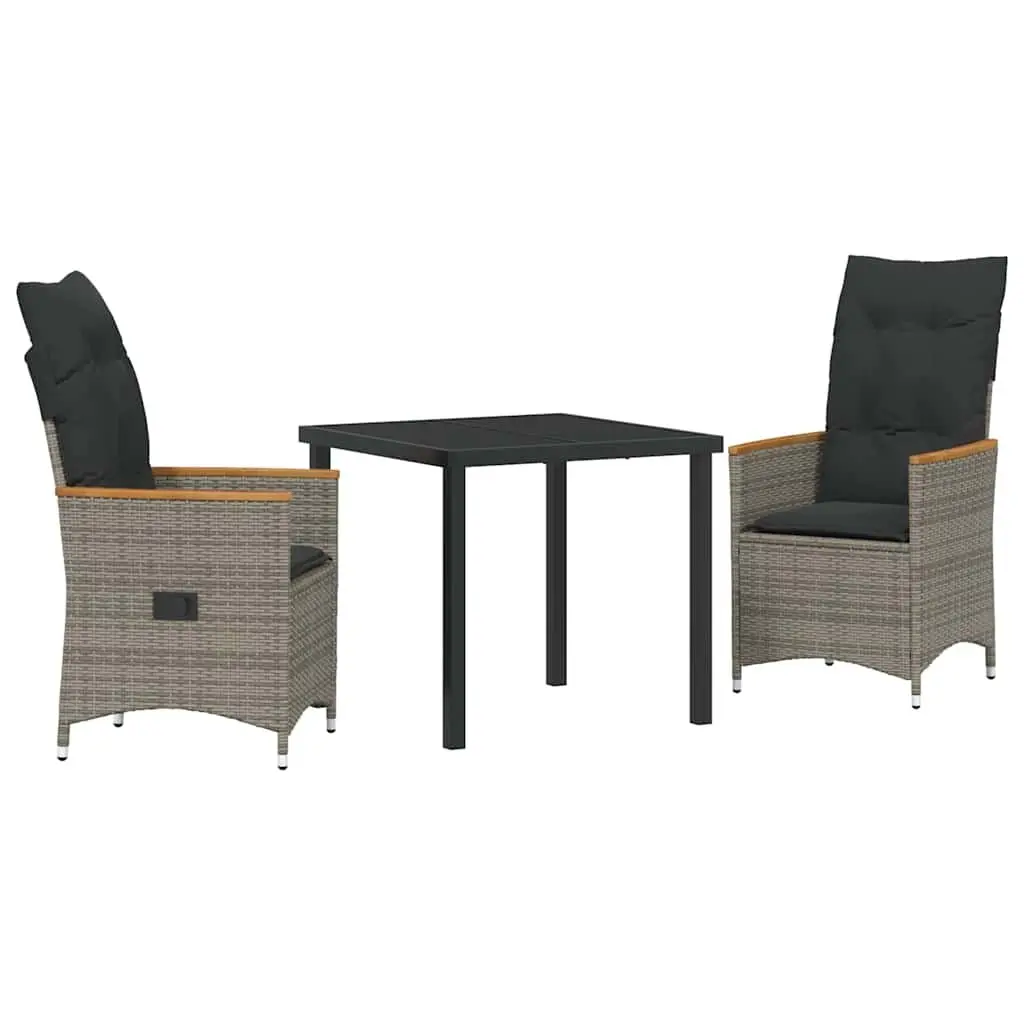 Garden Dining Set 3 Pieces Grey Poly Rattan