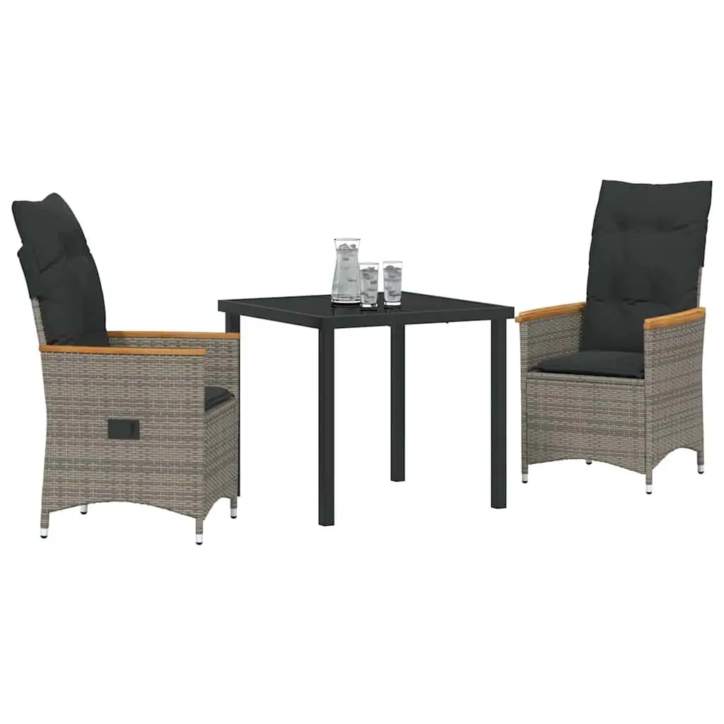 Garden Dining Set 3 Pieces Grey Poly Rattan