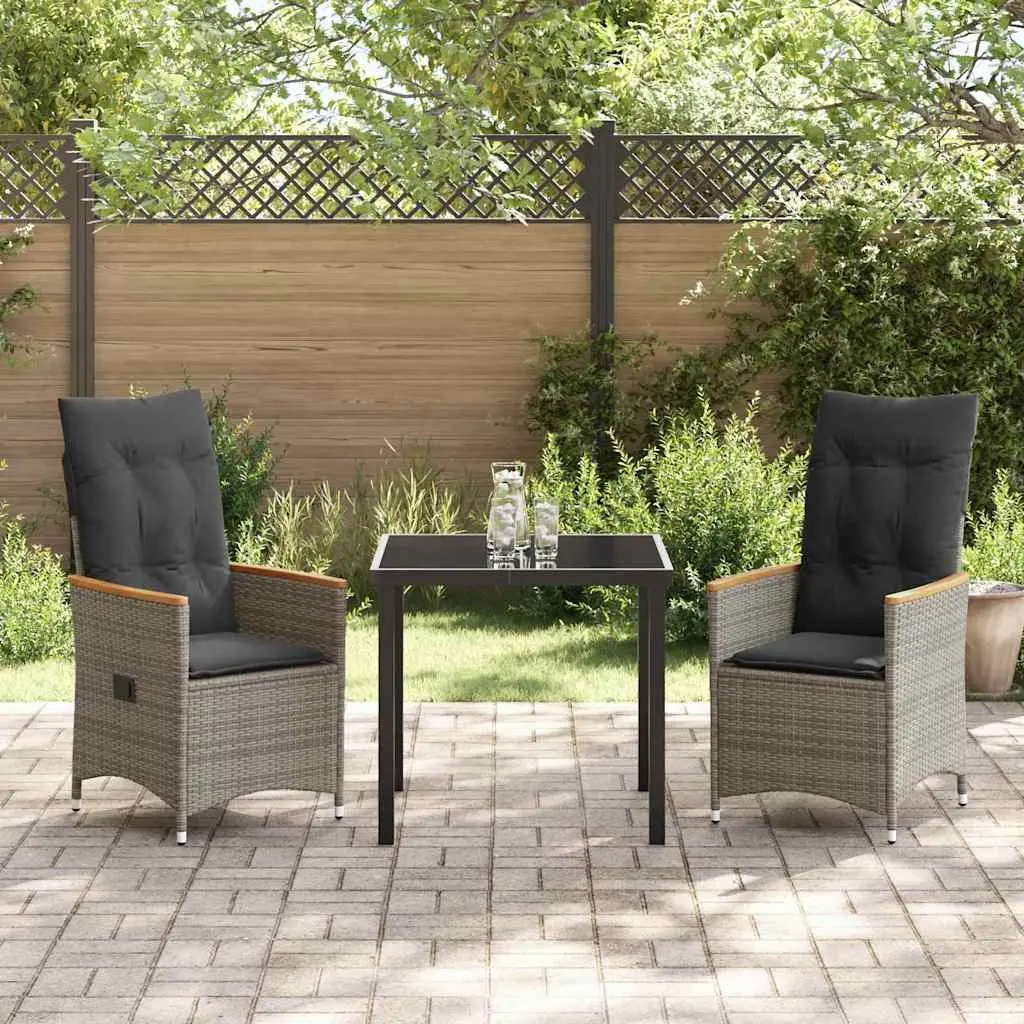 Garden Dining Set 3 Pieces Grey Poly Rattan