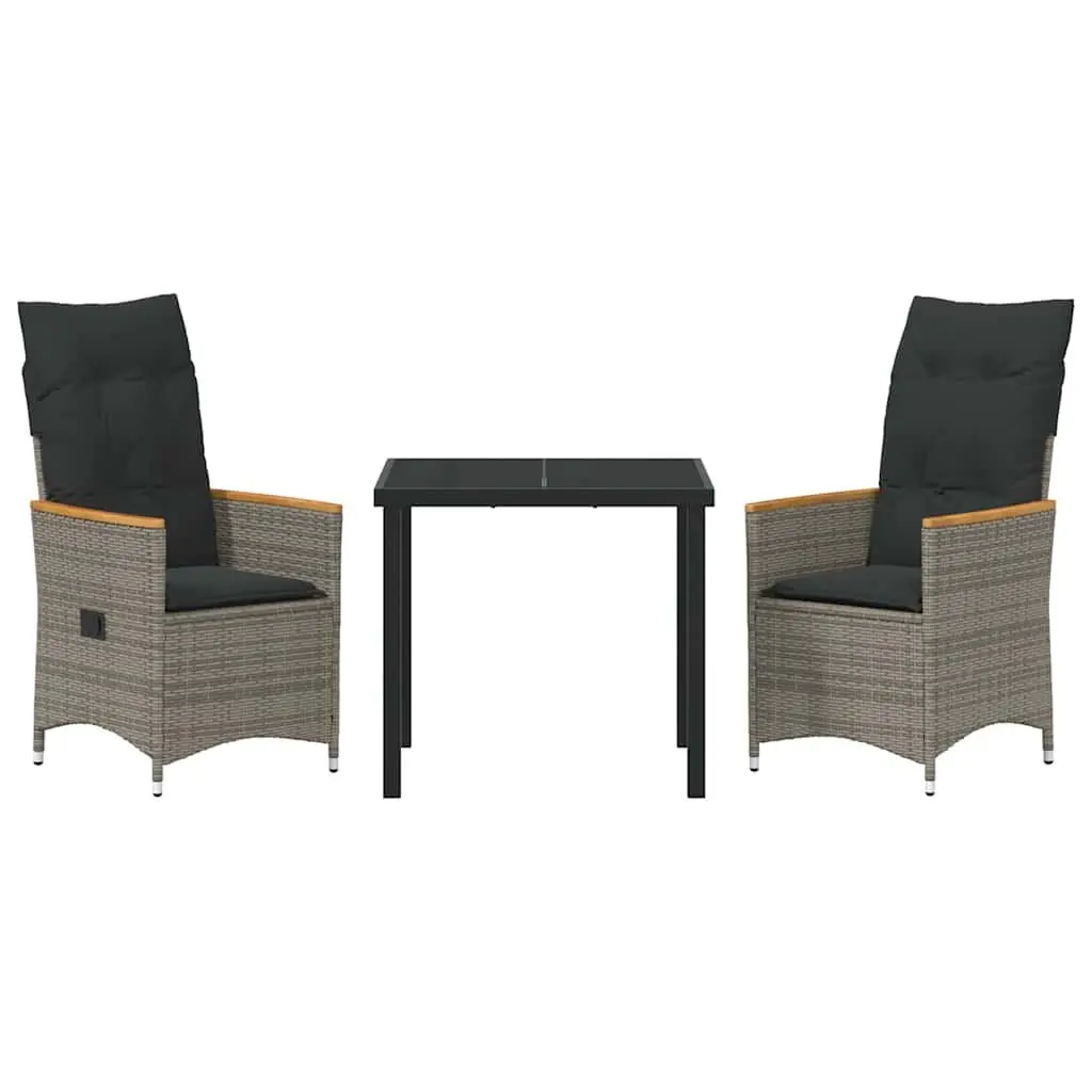 Garden Dining Set 3 Pieces Grey Poly Rattan