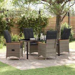 Garden Dining Set 5 Piece Outdoor Furniture Grey Poly Rattan with Cushion