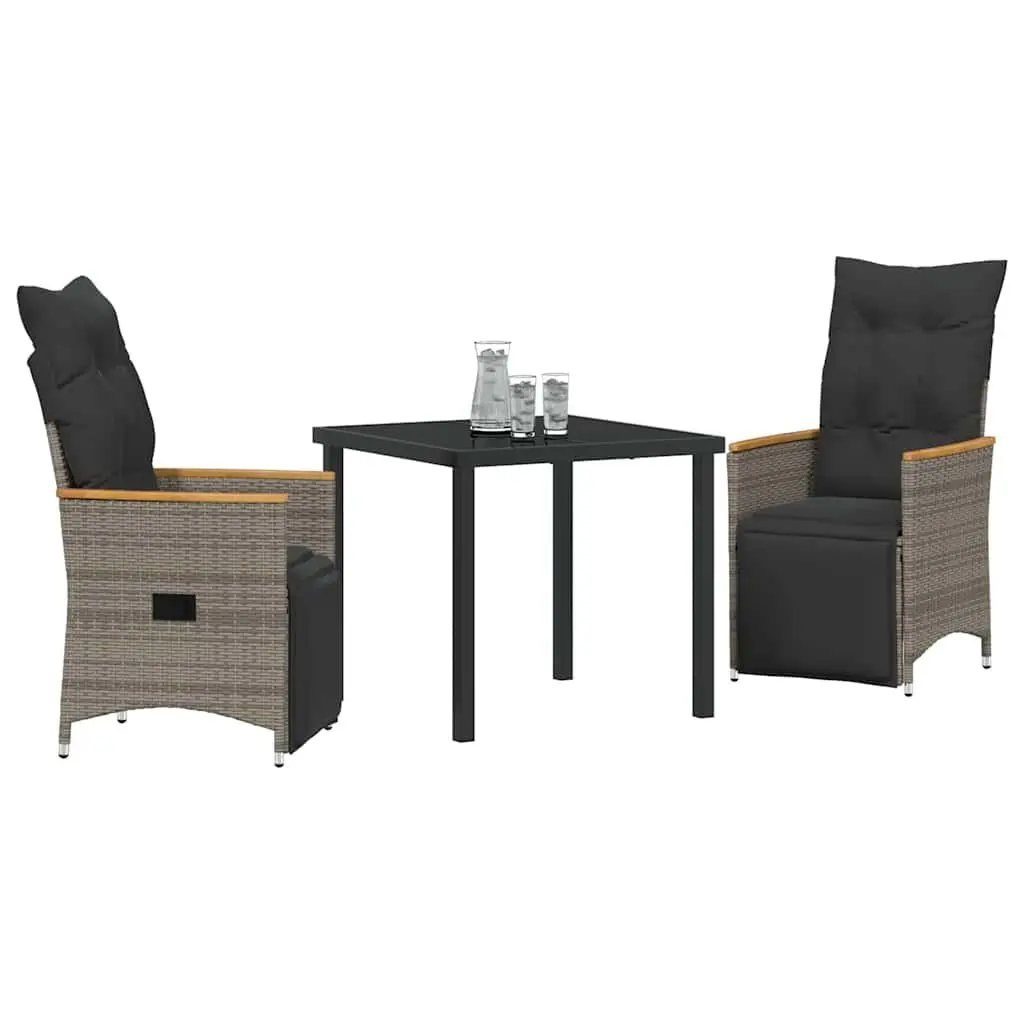 Garden Dining Set Outdoor Furniture 3 pcs Grey Poly Rattan