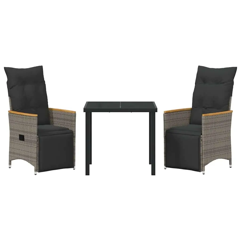 Garden Dining Set Outdoor Furniture 3 pcs Grey Poly Rattan