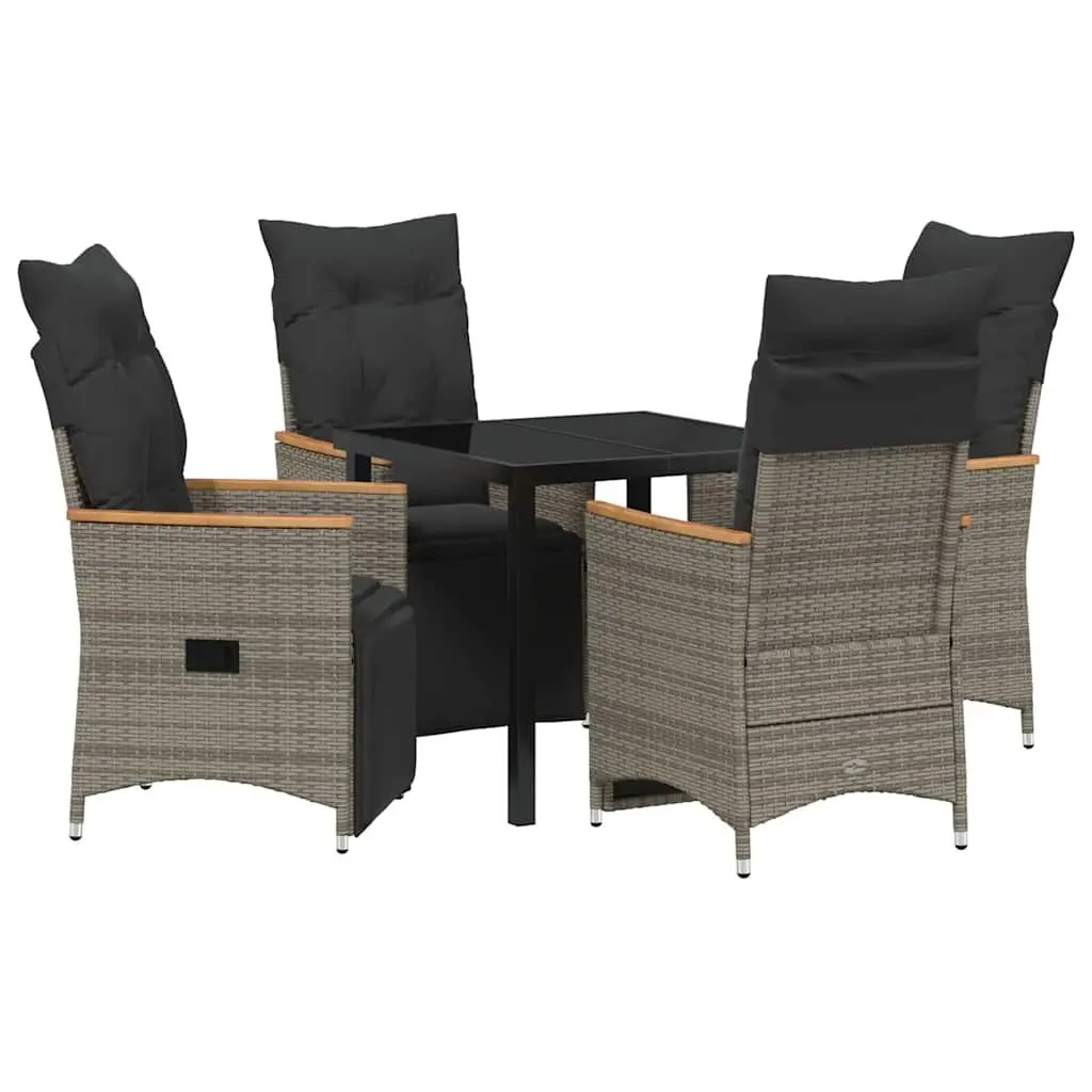 5-Piece Grey Garden Dining Set with Cushions