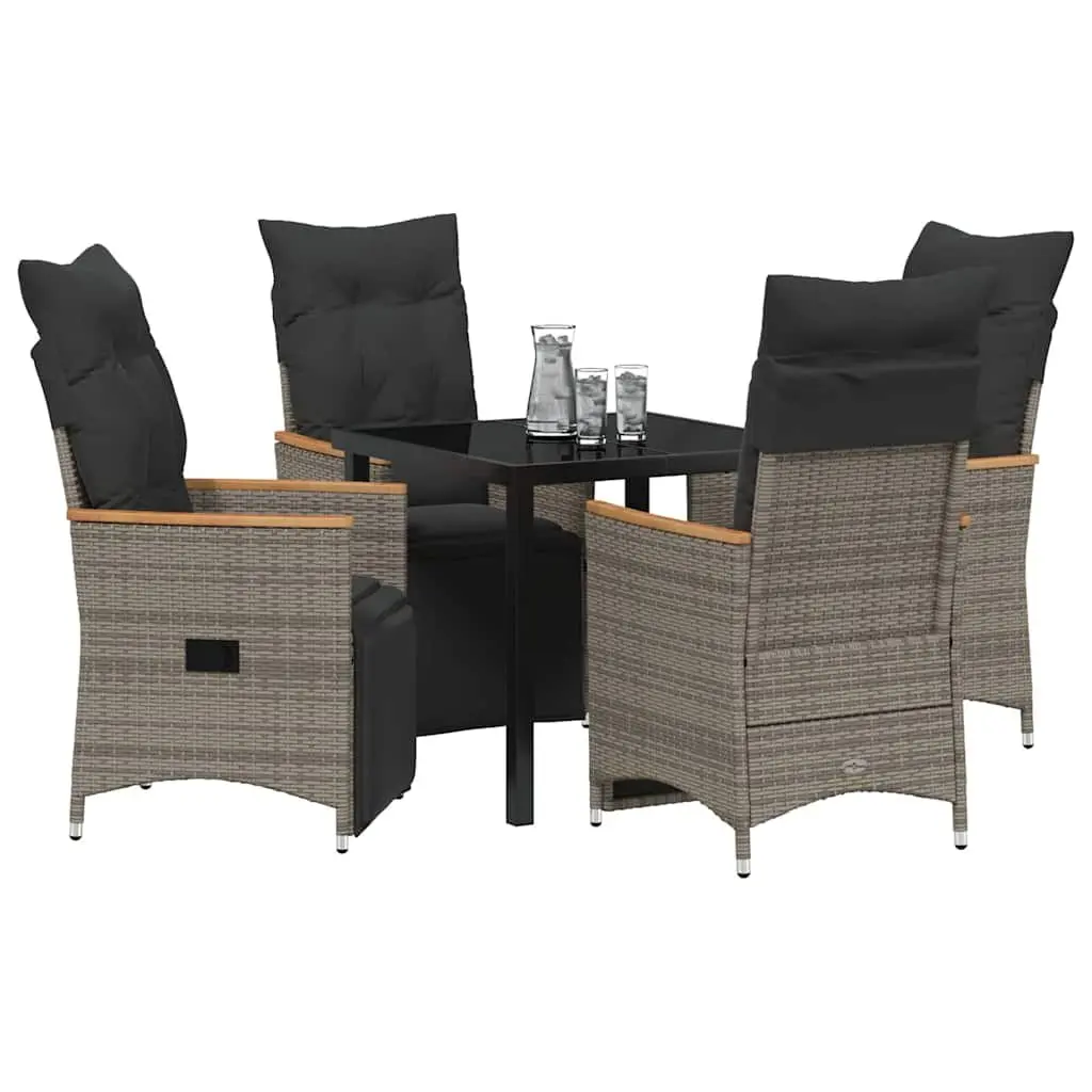 5-Piece Grey Garden Dining Set with Cushions