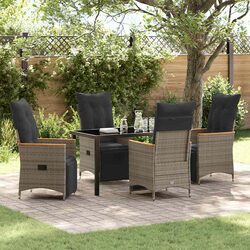 5 Piece Garden Dining Set - Grey Poly Rattan, Steel Frame