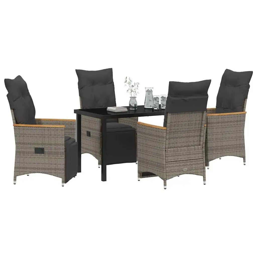 Outdoor Furniture Dining Set 5 Piece Grey Poly Rattan with Cushions Multi-position Adjustable Backrest for Garden or Terrace