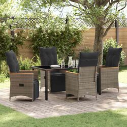 Garden Dining Set 5 Pieces Grey Poly Rattan Outdoor Furniture with Cushions