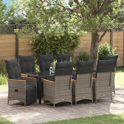 Garden Dining Set 9 Piece Outdoor Furniture Grey Poly Rattan with Cushions