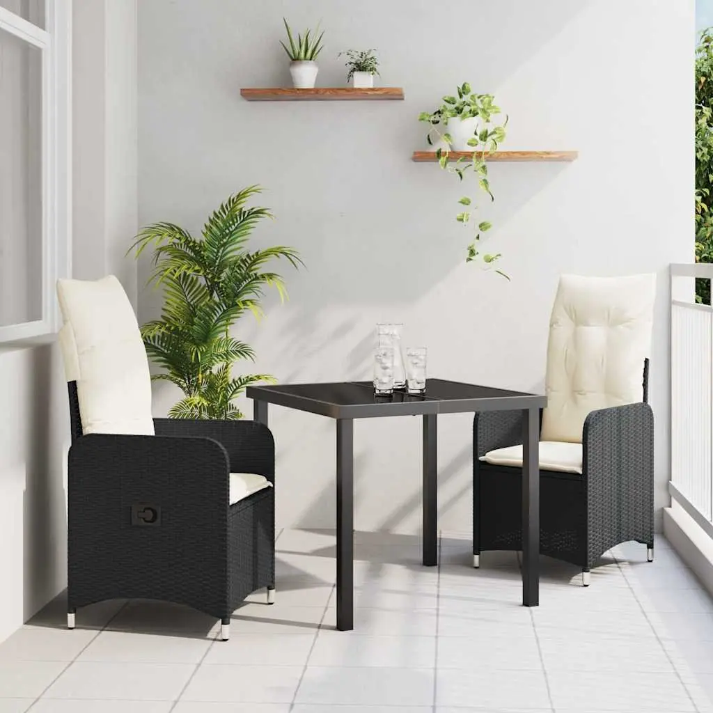 Outdoor Dining Set 3 Piece Garden Furniture with Black Rattan Chairs and Table