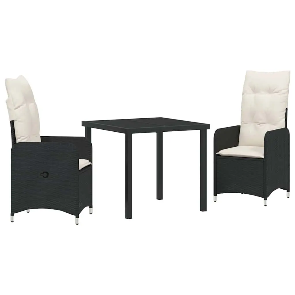 Outdoor Dining Set 3 Piece Garden Furniture with Black Rattan Chairs and Table