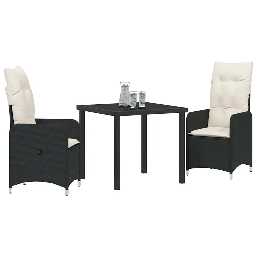 Outdoor Dining Set 3 Piece Garden Furniture with Black Rattan Chairs and Table