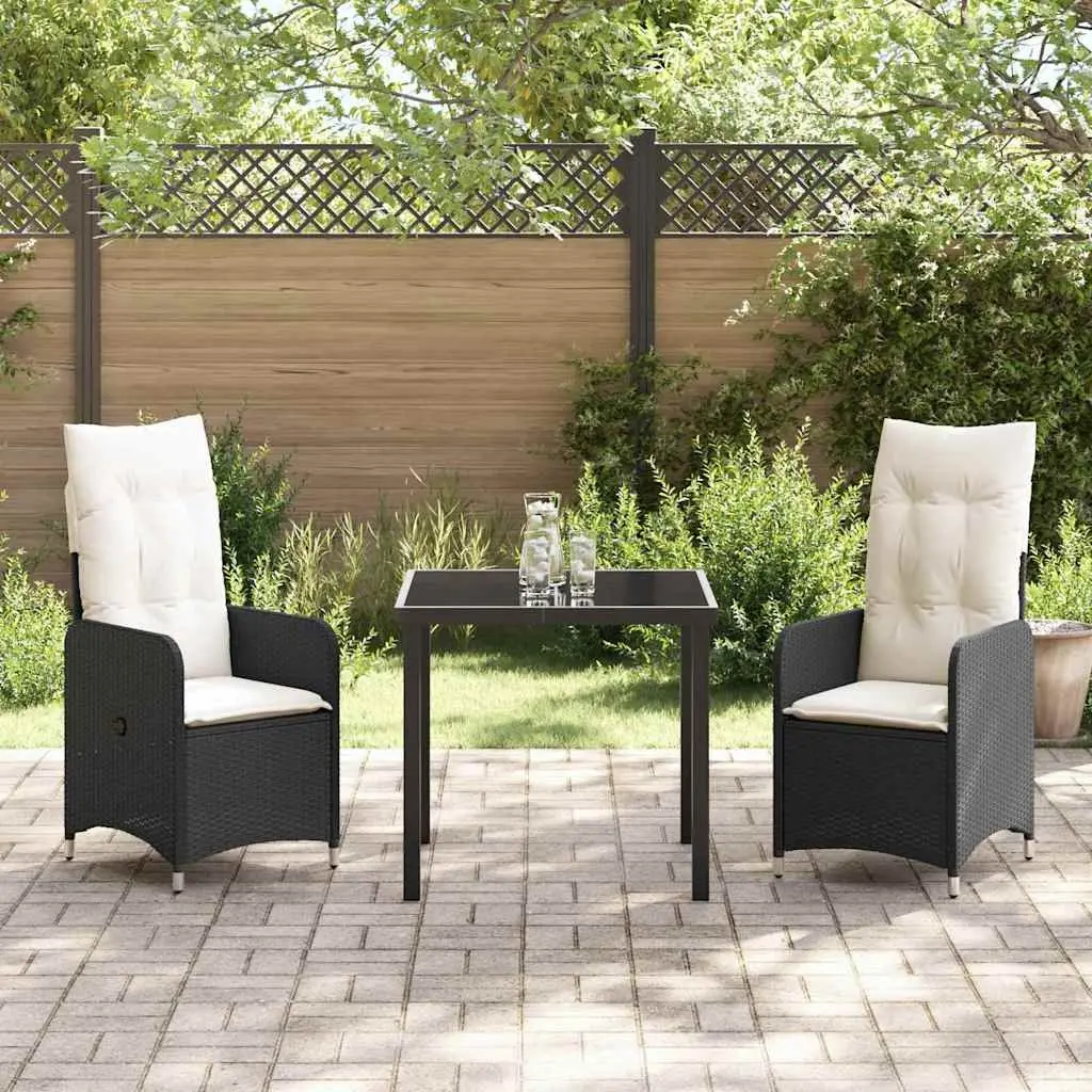 Outdoor Dining Set 3 Piece Garden Furniture with Black Rattan Chairs and Table
