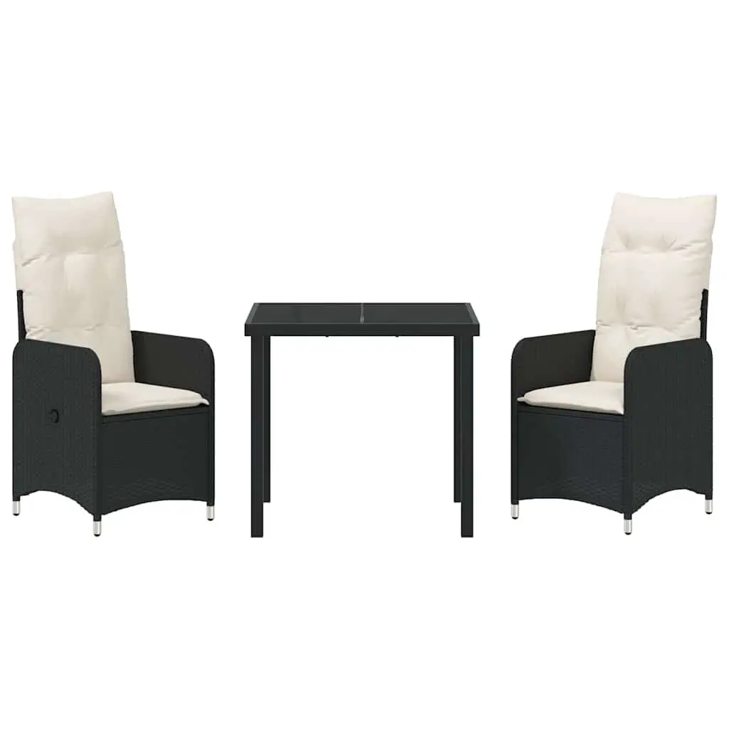 Outdoor Dining Set 3 Piece Garden Furniture with Black Rattan Chairs and Table