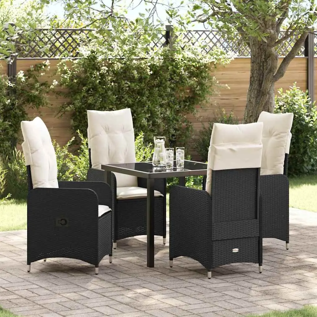 Garden Dining Set 5 Piece Outdoor Furniture Black Poly Rattan Table Chairs