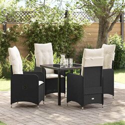Garden Dining Set 5 Piece Outdoor Furniture Black Poly Rattan Table Chairs