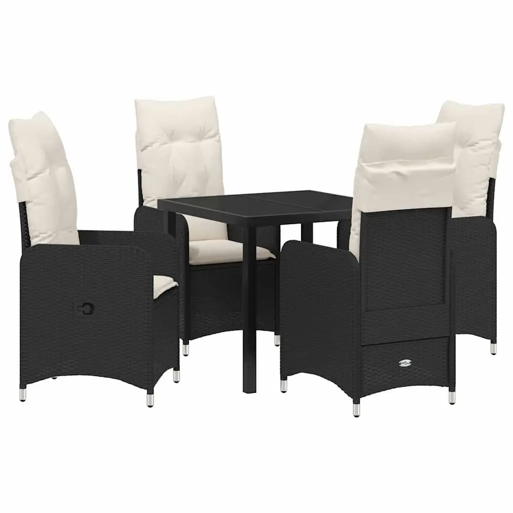 Garden Dining Set 5 Piece Outdoor Furniture Black Poly Rattan Table Chairs
