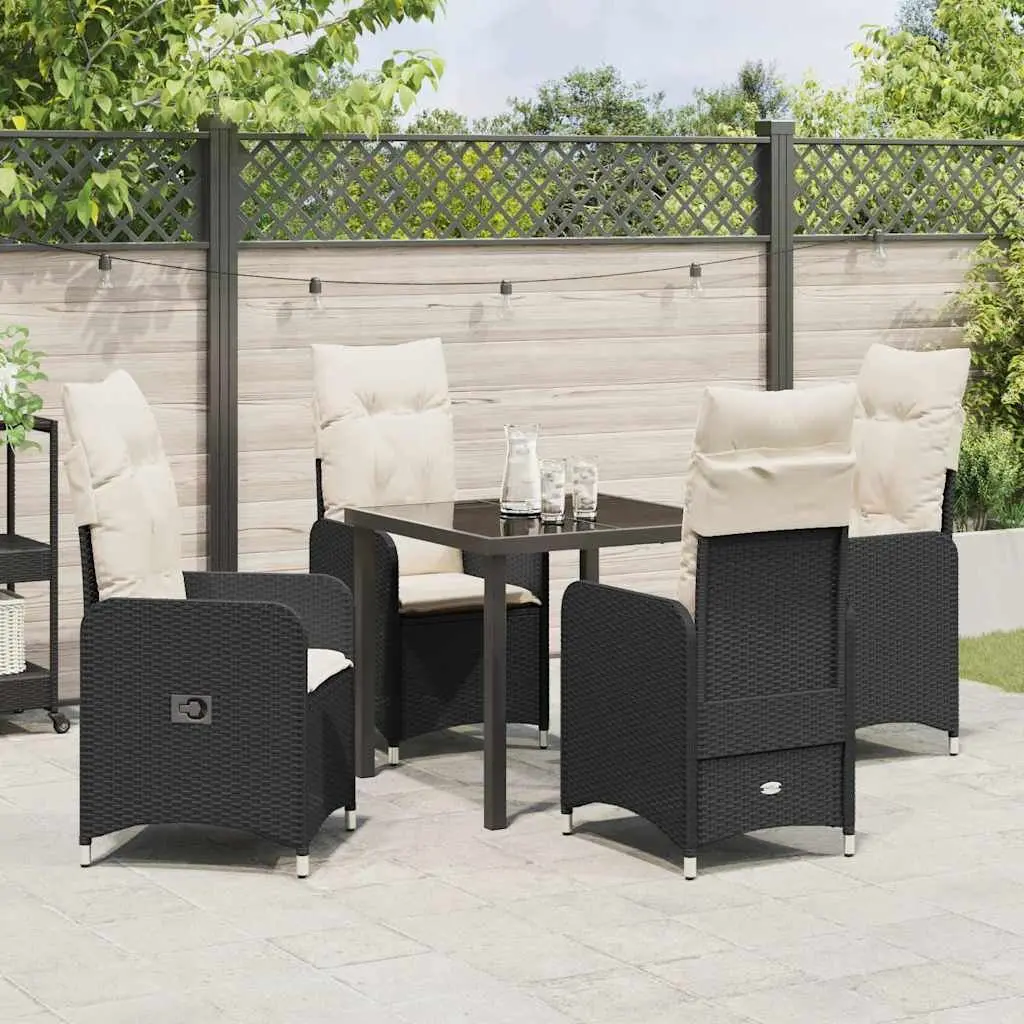 Garden Dining Set 5 Piece Outdoor Furniture Black Poly Rattan Table Chairs